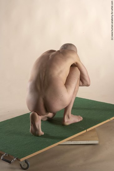 Nude Man White Kneeling poses - ALL Slim Bald Kneeling poses - on one knee Realistic