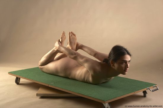 Nude Man Another Laying poses - ALL Slim Long Brown Laying poses - on stomach Realistic