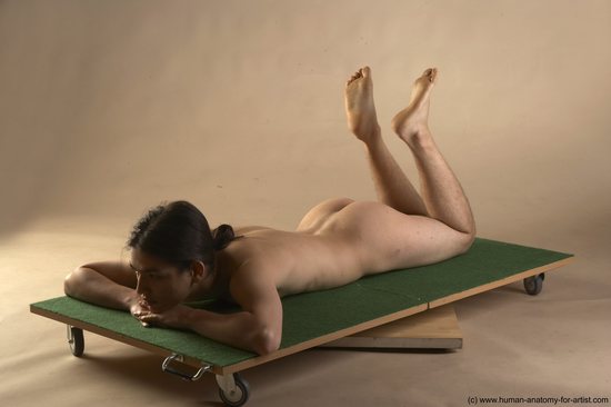 Nude Man Another Laying poses - ALL Slim Long Brown Laying poses - on stomach Realistic