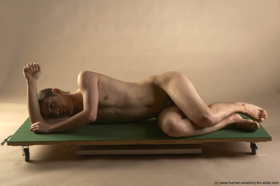 Nude Man Another Laying poses - ALL Slim Long Brown Laying poses - on back Realistic