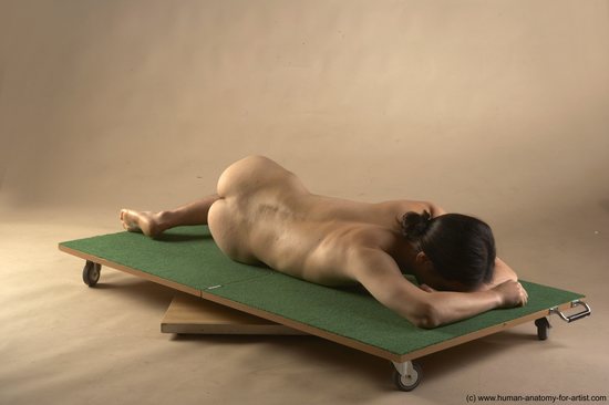 Nude Man Another Laying poses - ALL Slim Long Brown Laying poses - on stomach Realistic