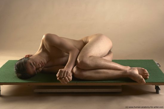 Nude Man Another Laying poses - ALL Slim Long Brown Laying poses - on back Realistic