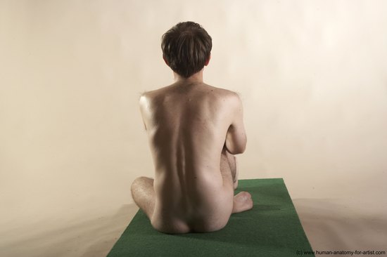 Nude Man White Sitting poses - simple Slim Short Brown Sitting poses - ALL Realistic