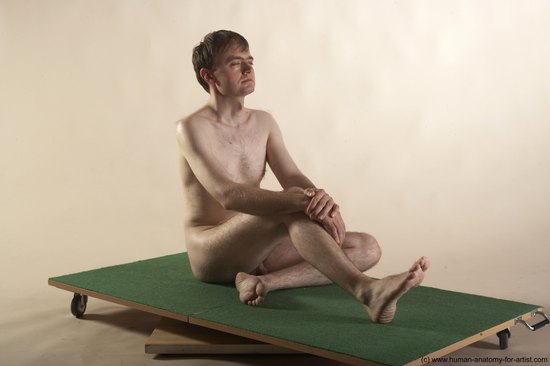 Nude Man White Sitting poses - simple Slim Short Brown Sitting poses - ALL Realistic