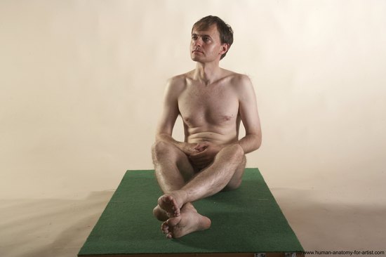 Nude Man White Sitting poses - simple Slim Short Brown Sitting poses - ALL Realistic