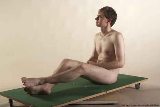 Nude Man White Sitting poses - simple Slim Short Brown Sitting poses - ALL Realistic