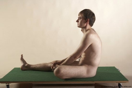 Nude Man White Sitting poses - simple Slim Short Brown Sitting poses - ALL Realistic