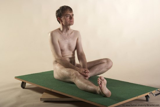 Nude Man White Sitting poses - simple Slim Short Brown Sitting poses - ALL Realistic