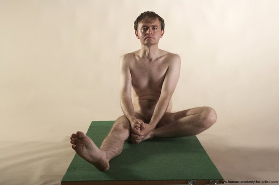 Nude Man White Sitting poses - simple Slim Short Brown Sitting poses - ALL Realistic