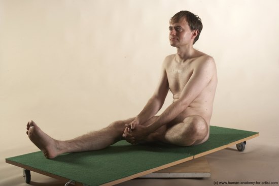 Nude Man White Sitting poses - simple Slim Short Brown Sitting poses - ALL Realistic