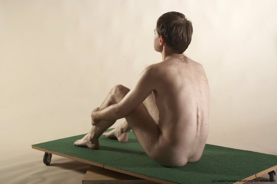 Nude Man White Sitting poses - simple Slim Short Brown Sitting poses - ALL Realistic