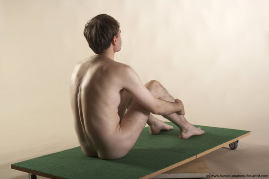 Nude Man White Sitting poses - simple Slim Short Brown Sitting poses - ALL Realistic