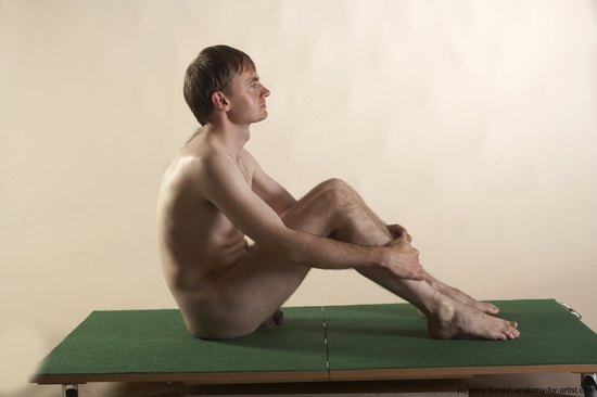 Nude Man White Sitting poses - simple Slim Short Brown Sitting poses - ALL Realistic