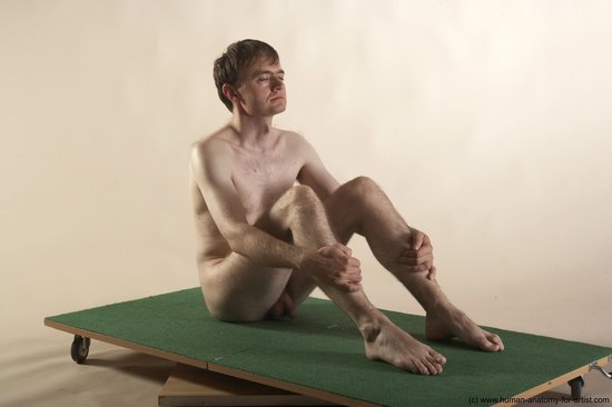 Nude Man White Sitting poses - simple Slim Short Brown Sitting poses - ALL Realistic