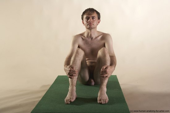 Nude Man White Sitting poses - simple Slim Short Brown Sitting poses - ALL Realistic