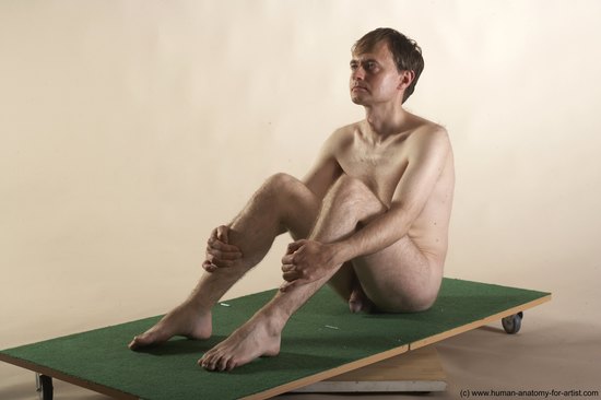 Nude Man White Sitting poses - simple Slim Short Brown Sitting poses - ALL Realistic