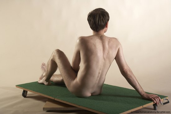 Nude Man White Sitting poses - simple Slim Short Brown Sitting poses - ALL Realistic