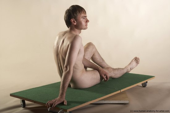 Nude Man White Sitting poses - simple Slim Short Brown Sitting poses - ALL Realistic