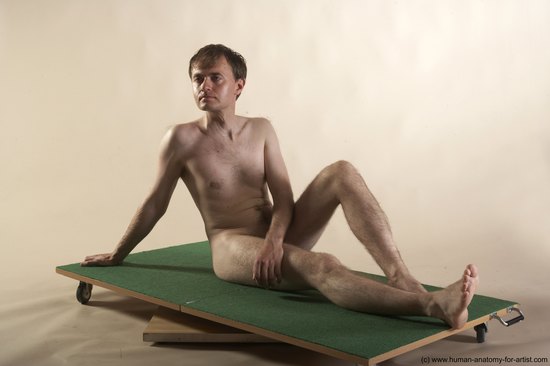 Nude Man White Sitting poses - simple Slim Short Brown Sitting poses - ALL Realistic