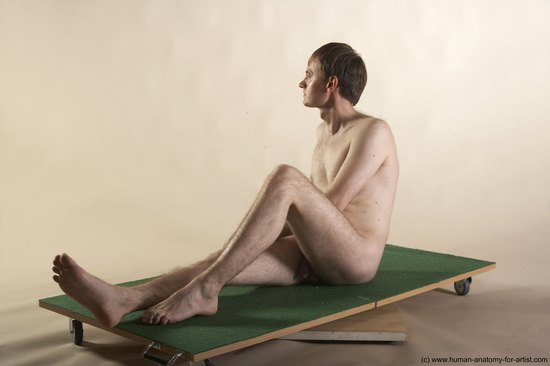 Nude Man White Sitting poses - simple Slim Short Brown Sitting poses - ALL Realistic