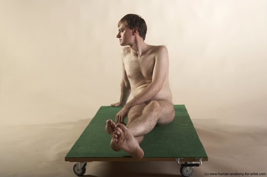 Nude Man White Sitting poses - simple Slim Short Brown Sitting poses - ALL Realistic