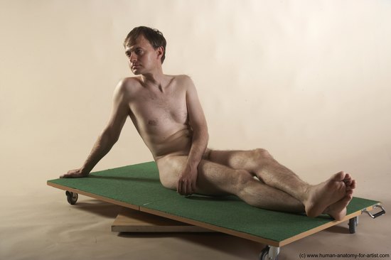 Nude Man White Sitting poses - simple Slim Short Brown Sitting poses - ALL Realistic