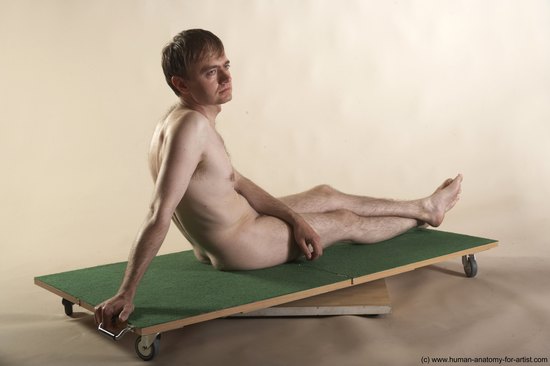 Nude Man White Sitting poses - simple Slim Short Brown Sitting poses - ALL Realistic