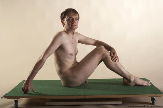 Nude Man White Sitting poses - simple Slim Short Brown Sitting poses - ALL Realistic