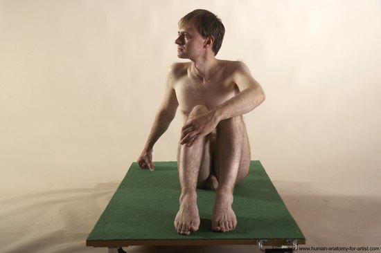 Nude Man White Sitting poses - simple Slim Short Brown Sitting poses - ALL Realistic