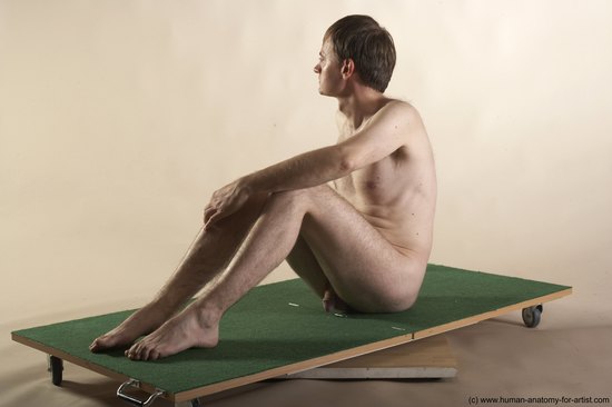 Nude Man White Sitting poses - simple Slim Short Brown Sitting poses - ALL Realistic