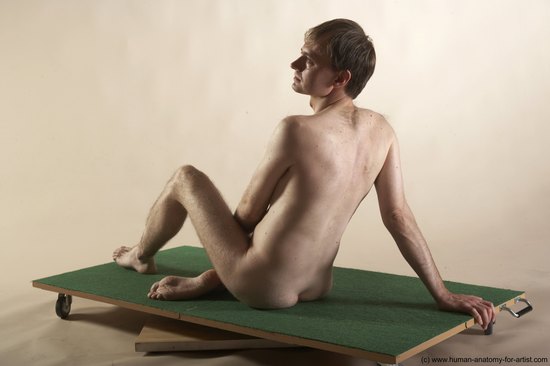 Nude Man White Sitting poses - simple Slim Short Brown Sitting poses - ALL Realistic