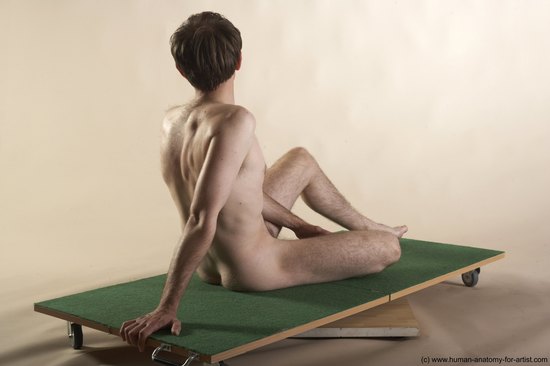 Nude Man White Sitting poses - simple Slim Short Brown Sitting poses - ALL Realistic