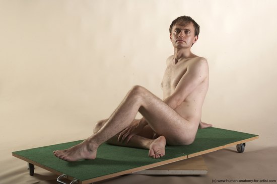 Nude Man White Sitting poses - simple Slim Short Brown Sitting poses - ALL Realistic