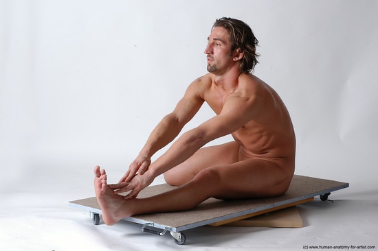 Nude Man White Kneeling poses - ALL Slim Short Brown Kneeling poses - on both knees Realistic