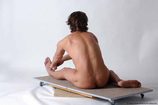 Nude Man White Kneeling poses - ALL Slim Short Brown Kneeling poses - on both knees Realistic