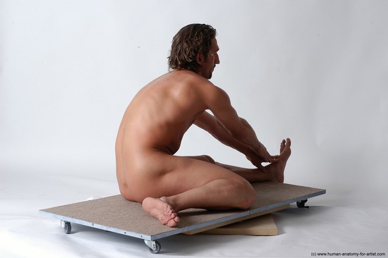 Nude Man White Kneeling poses - ALL Slim Short Brown Kneeling poses - on both knees Realistic