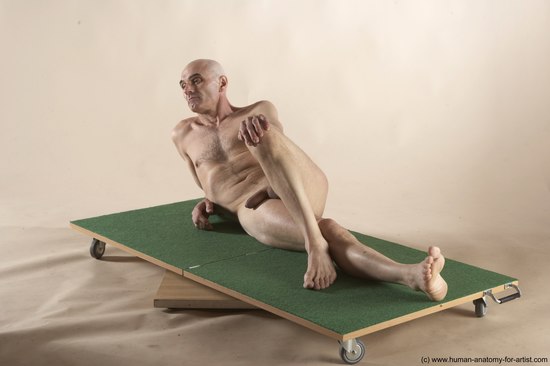 Nude Man White Laying poses - ALL Slim Bald Laying poses - on back Realistic