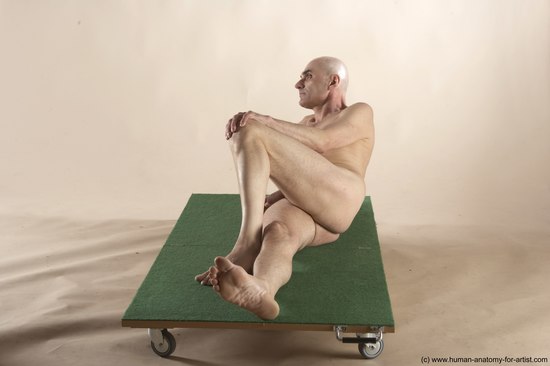 Nude Man White Laying poses - ALL Slim Bald Laying poses - on back Realistic