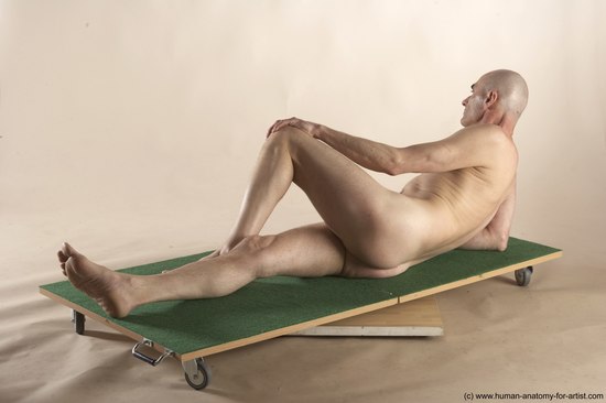 Nude Man White Laying poses - ALL Slim Bald Laying poses - on back Realistic