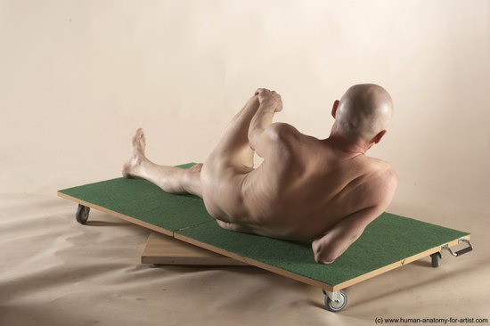 Nude Man White Laying poses - ALL Slim Bald Laying poses - on back Realistic