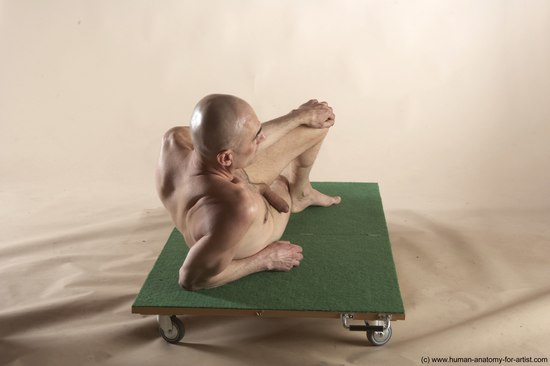 Nude Man White Laying poses - ALL Slim Bald Laying poses - on back Realistic