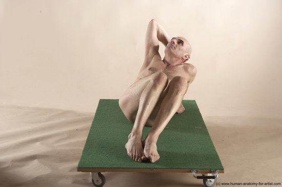 Nude Man White Laying poses - ALL Slim Bald Laying poses - on back Realistic