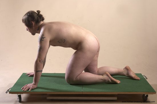 Nude Man White Kneeling poses - ALL Average Long Brown Kneeling poses - on both knees Realistic