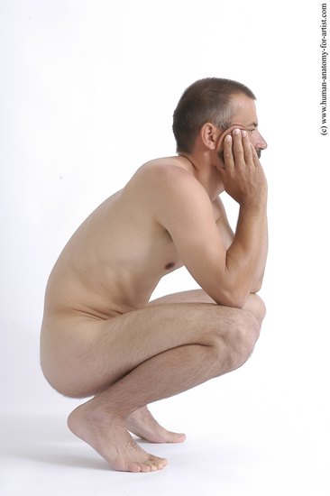 Nude Man White Standing poses - ALL Slim Short Standing poses - knee-bend Black Realistic