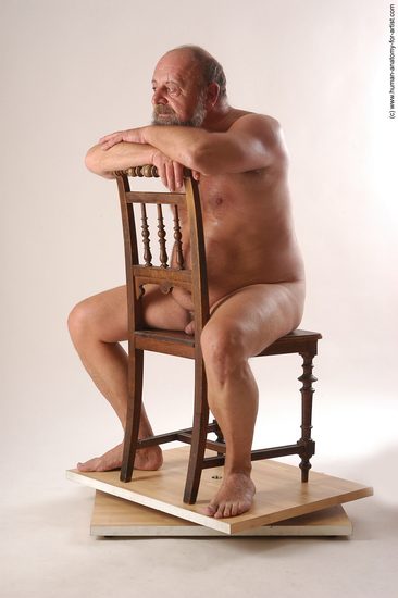 Nude Man White Sitting poses - simple Chubby Bald Grey Sitting poses - ALL Realistic