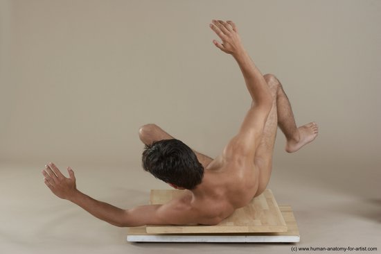 Nude Man White Laying poses - ALL Slim Short Brown Laying poses - on side Realistic