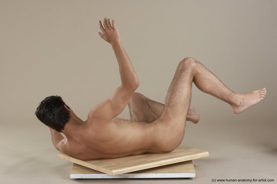 Nude Man White Laying poses - ALL Slim Short Brown Laying poses - on side Realistic