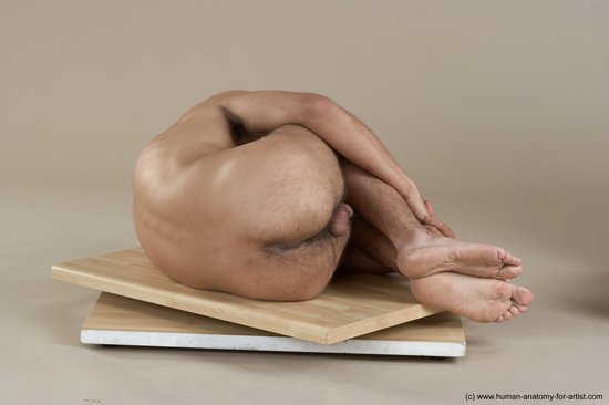 Nude Man White Laying poses - ALL Slim Short Brown Laying poses - on side Realistic