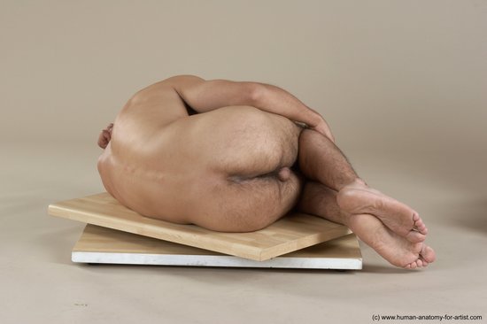 Nude Man White Laying poses - ALL Slim Short Brown Laying poses - on side Realistic