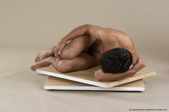 Nude Man White Laying poses - ALL Slim Short Brown Laying poses - on side Realistic